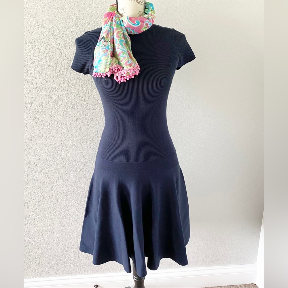RALPH LAUREN Polo Navy Blue Short Sleeve Drop-Waist Dress Size Small